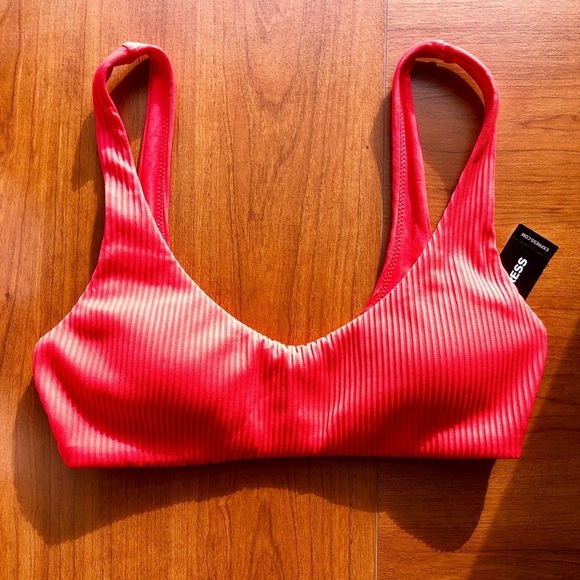 Express Solid Coral Pink Ribbed Sports Bra Top - Picture 6 of 10